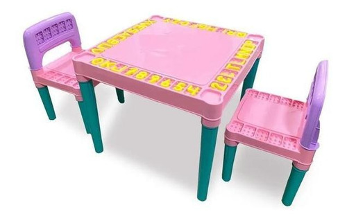 Mesa Mesinha Infantil 2 Cadeiras Educativa Tritec Rosa