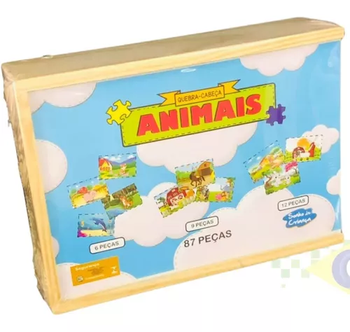 Kit 6 Jogos Quebra Cabeça Animais Safari Infantil em madeira Mdf