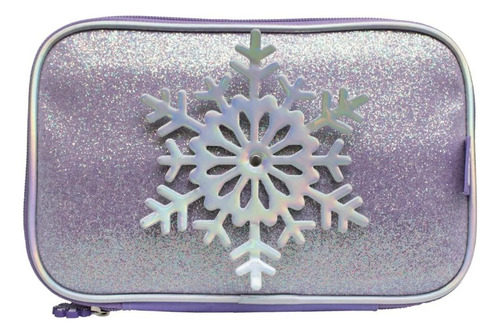 Mochila Infantil Com Rodinha Snowy Estojo E Lancheira Cor Lilás Desenho Do Tecido Lisa Gliter