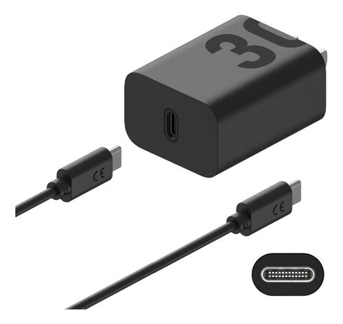 Turbo Power 30w Motorola Original Tipo C G9 Plus Edge 20 Pro Negro