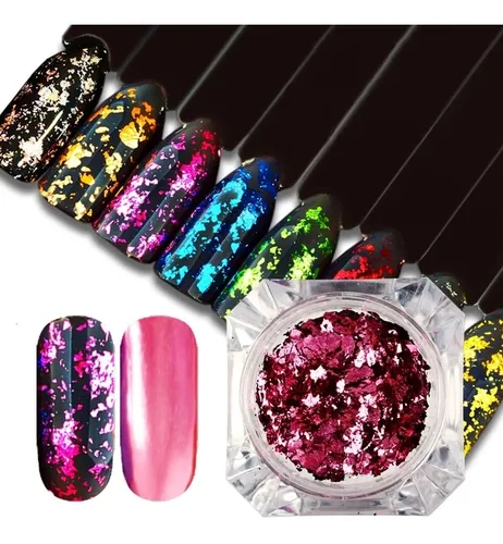 Set De 8 Pigmentos Para Uñas Efecto Flake Y Espejo