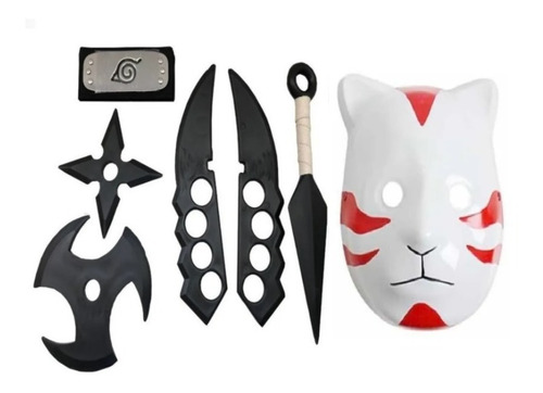 Kit Naruto Kunai+cuchillas+shuriken+anbu Mask+vincha Rojo