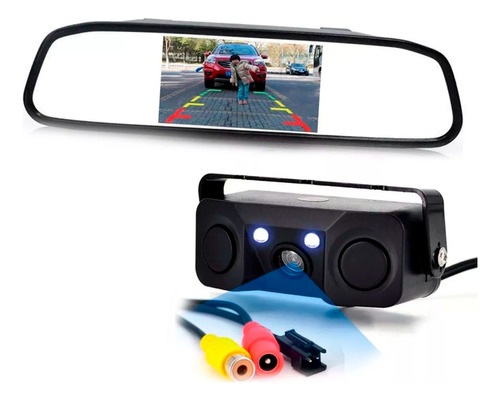 Retrovisor Rca + Camara Reversa Doble Sensor De Proximidad 