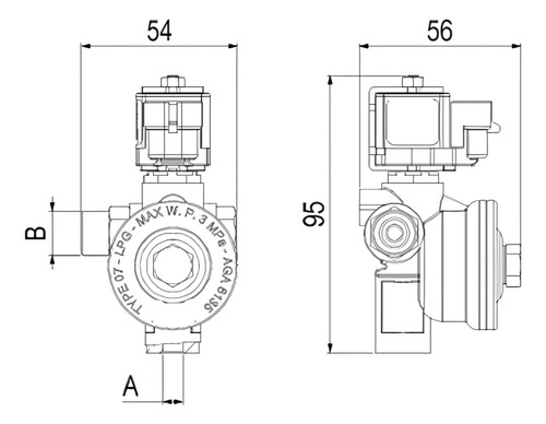 Solenoide Flat Con Filtro Amarillo Corto, Gas Lp