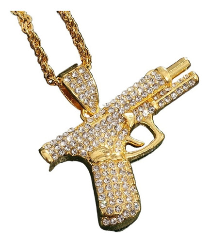 Bling Iced Out Pistol Colgante Submachine Gun Collar Hombres