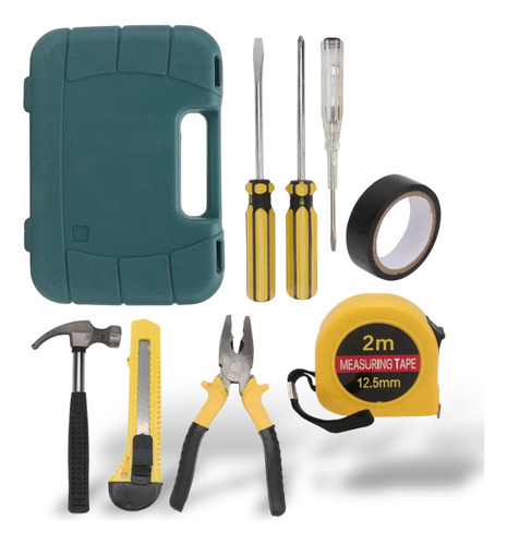 Kit Herramientas Básico 9 Piezas Multifunción Portátil Con Maletin Hogar Oficina JustClick MX