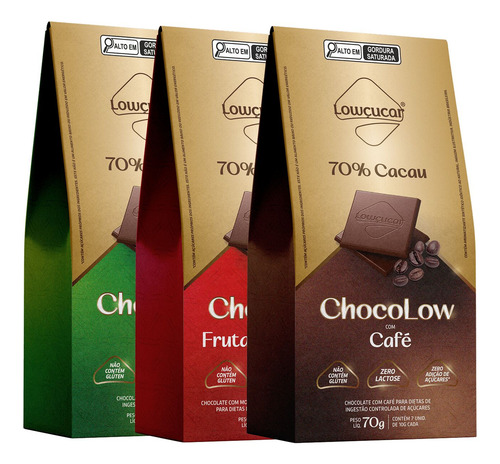 Chocolate Zero Açúcares 70g Sabores Variados Kit Com 3