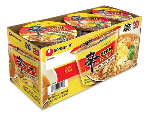 Sopa Nongshim Shin Gold Spicy Ramen Noodle Soup 6 Bowls