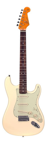 Guitarra Eléctrica Sx Vintage Series Fst62 Stratocaster De Aliso Vintage White Brillante Con Diapasón De Palo De Rosa