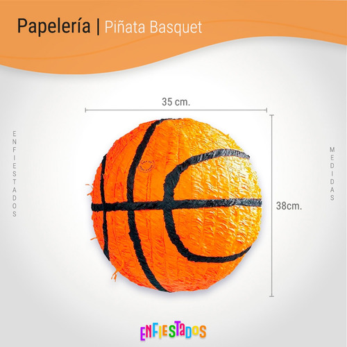 Piñata Cumpleaños De Papel Pelota De Basquet Adorno Deco Naranja - Negro Basquet Chica