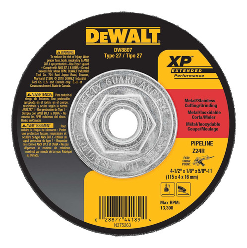 Dewalt Dw8807 Disco Abrasivo Corte 4-1/2 X1/8 X5/8 -11