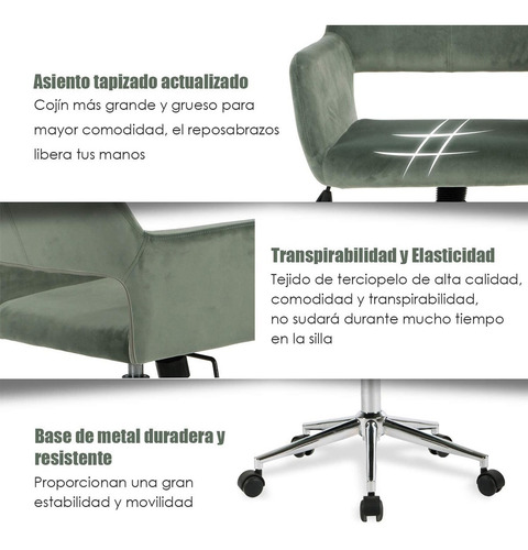 Silla Oficina Ross Tercipelo Cromada Verde Cactus