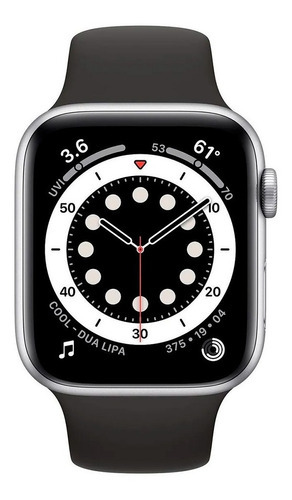 Apple Watch  Series 6 (GPS) - Caixa de alumínio prata de 44 mm - Pulseira esportiva preto