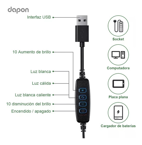Dapon Lámpara De Escritorio Mesa Con Brazo Led 10 Modos 360° Oficina