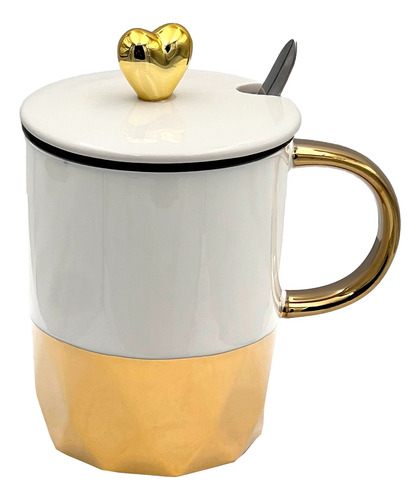 Set X2 Tazas Elegantes Cerámica Con Detalles En Dorado Blanco Y Negro Corazón Dorado