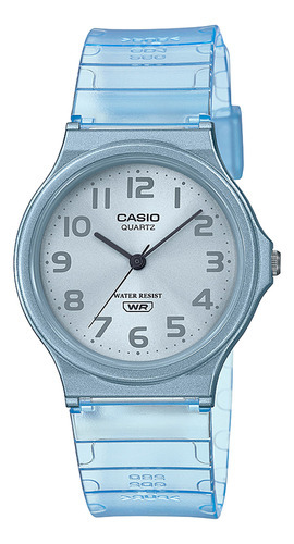 Relógio Casio MQ-24s-2b - Cor de malha central transparente Wr Casio, cor da moldura azul, cor de fundo azul