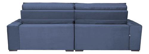 Sofá Austin 2,42m Retrátil, Reclinável com Molas no Assento e Almofadas, Suede Azul Cama inBox