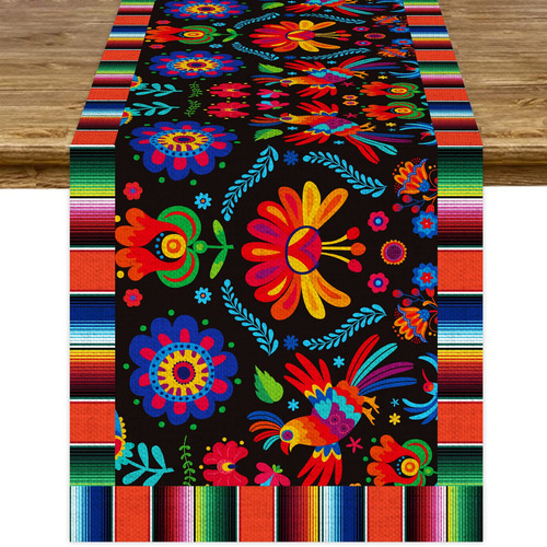 Camino De Mesa De Lino Para Fiesta Mexicana, 72 X 13 Pulgada