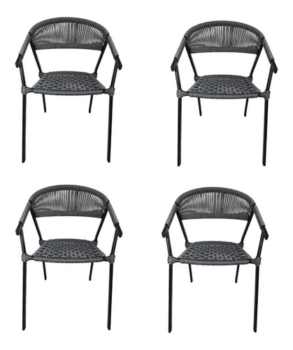 Imagem 1 de 5 de Kit 4 Cadeiras Em Alumínio E Corda Náutica Jantar Cozinha