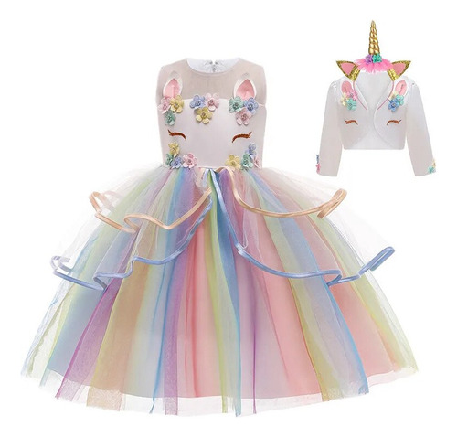 Conjunto De Chaleco De Unicornio Para Niña, Vestido Casual E