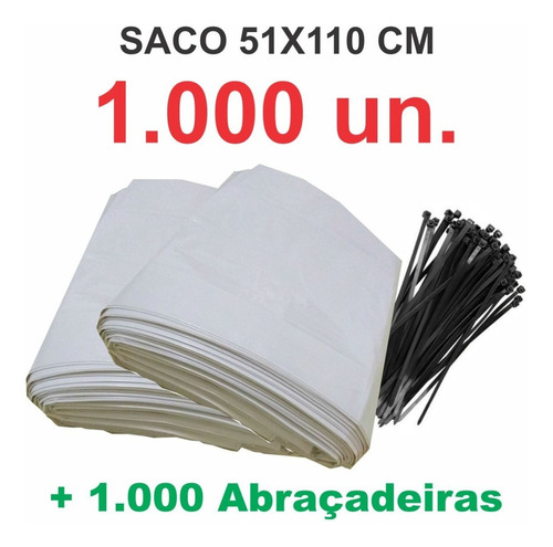 Saco P/ Silo 51x110cm Bc 1000un 200mic + 1000 Abraç.