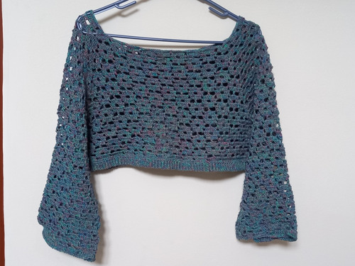 Crop Top Tejida En Crochet C/ Mangas