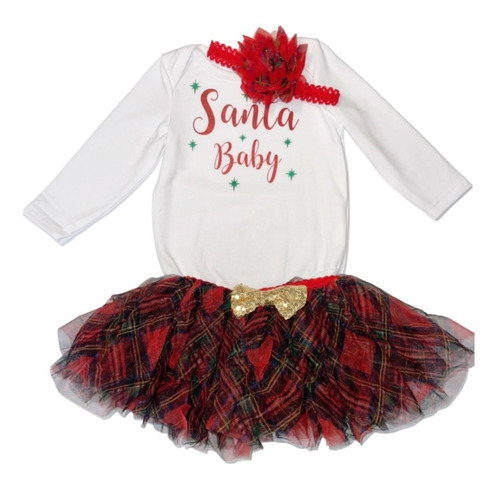 Conjunto Navidad - Vestido Niña Con  Tutu Y Cintillo