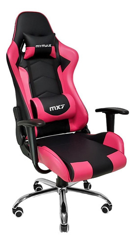 Cadeira de escritório Mymax MX7 gamer ergonômica preta e rosa con estofado do couro