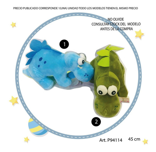 Peluche Dinosaurio Celeste Y Verde Niños Mediano Plumitaa Dz