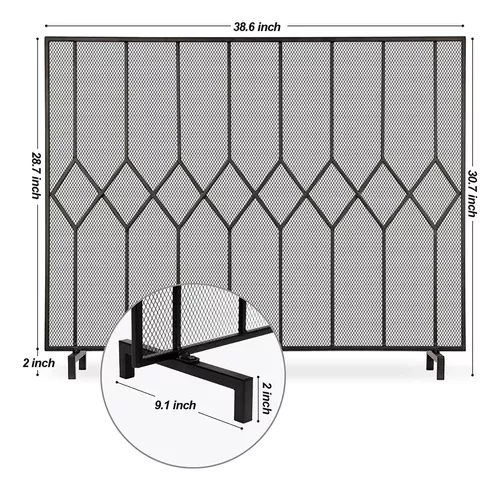  Protector de chispas, 3 paneles de alta resistencia para  chimenea con doble barra para chimenea, protector contra incendios de tres  pliegues con malla y remates decorativos, 30 pulgadas de alto 