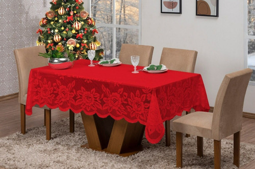 Toalha De Mesa Renda 2 30 X 1 50 6 Cadeiras Natal Cor Vermelho