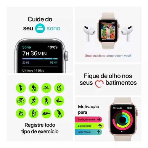 Smartwatch Apple Watch SE 2ª Geração GPS 44mm Aluminio Meia-Noite