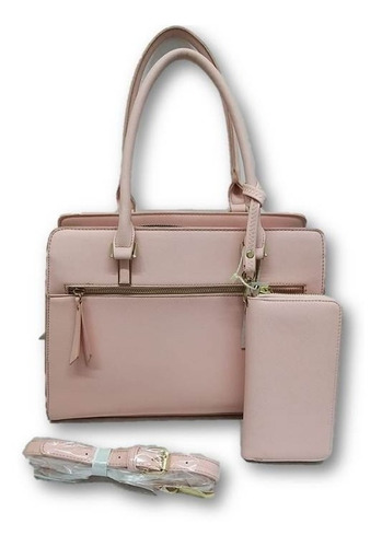Imagen 1 de 5 de Bolso De Dama Con Cartera Satchel Rosa Bs3319