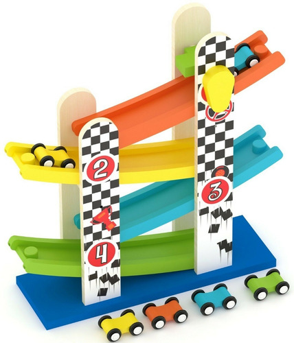 Imagen 1 de 7 de Pista Carrera 4 Autos Rampas Madera Didactico Acool Ac6653 Color Multicolor
