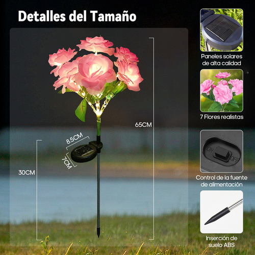 2 Luces Solares De Rosas Flores Para Decoración Jardín Exterior rosa lamparas solares jardin lampara led solar