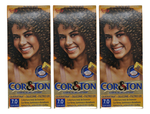 Kit 3 Tinta De Cabelo Cor&ton 7.0 Louro Natural 150g