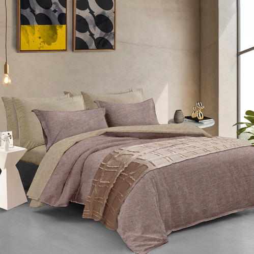 Oh! Sheets Juego De Edredon Cationico 11 Piezas Matrimonial Café/beige Lisa