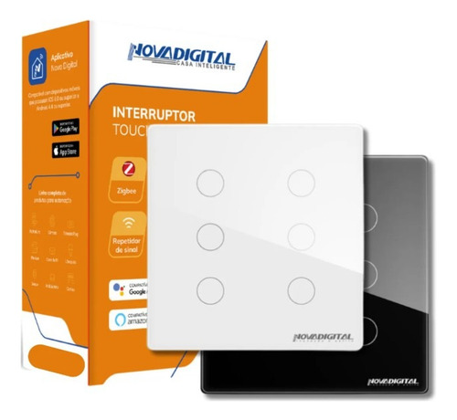 Interruptor Inteligente 6 Botões Zigbee 4x4 Touch Tuya Alexa Branco
