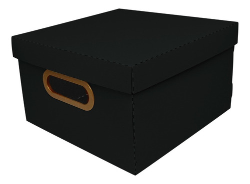 Caja Organizadora Cuadrada Plástica Símil Lino 25x25x15 Color Negro