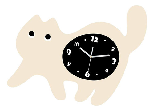 Reloj De Pared Con Forma De Gato, Bonito Gatito, Beige