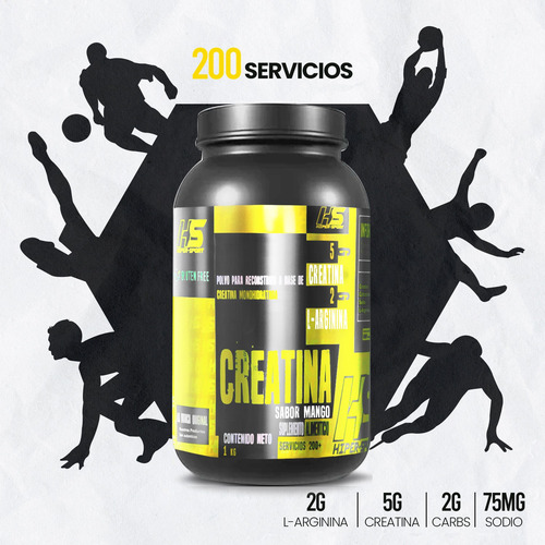 Creatina Monohidratada 1kg 200 Servicios Hiper Sport Hs Mango