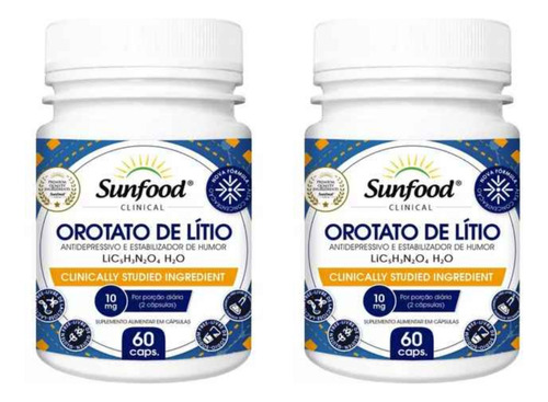 Kit 2 Un - Oratato De Litio 10mg 60 Capsulas Sunfood