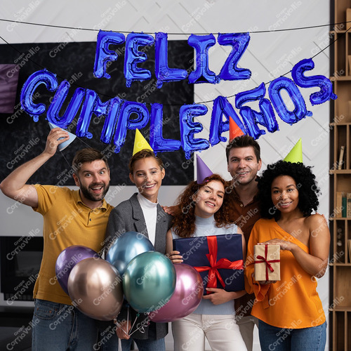 Kit de Globos Metálicos Letrero "Feliz Cumpleaños" Letras Color Azul 40cm Decoración Fiestas Eventos GRUPO CARNAVALLIA