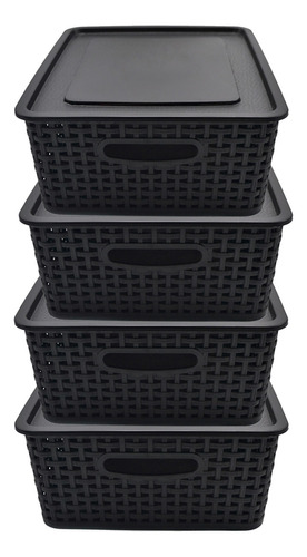 Set De 4 Cajas, Canastas Organizadoras Tipo Rattan