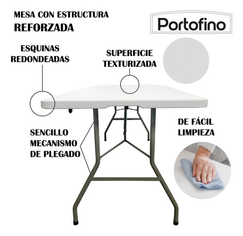 Mesa Plegable Tipo Portafolio Reforzada 1.80 M Blanco