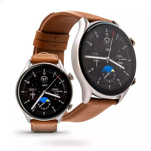 Reloj inteligente Amazfit Fashion Gtr 4 con pantalla de 1,43 pulgadas con pulsera de fluoroelastómero marrón claro y funda gris