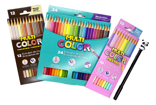 Kit Escolar Lápis De Cor 46 Cores + Caneta Em Gel Kawaii