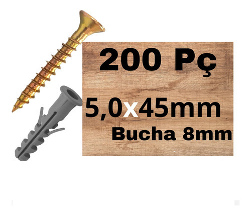 Parafuso Com Buchas Kit Com 200 Phs 5,0x45 5x45 +buchas 8mm