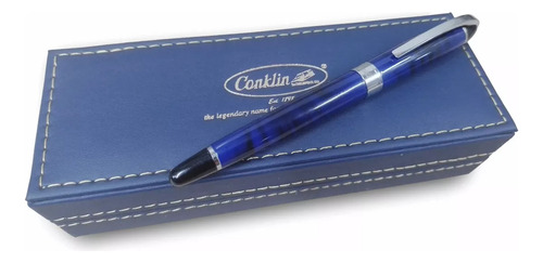 Pluma Conklin Victory Royal Blue Lacquer Trazo Broad Tinta Azul Y Negro