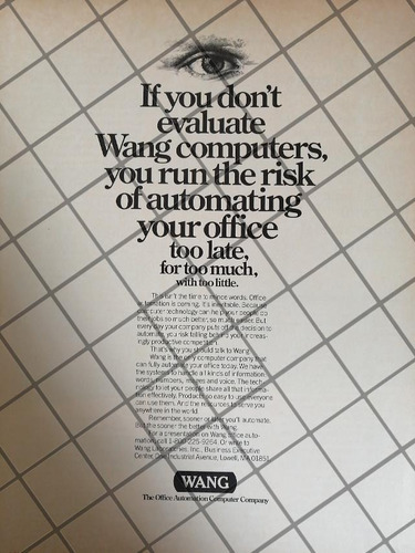 Cartel Publicitario Retro Computadoras Wang 1992